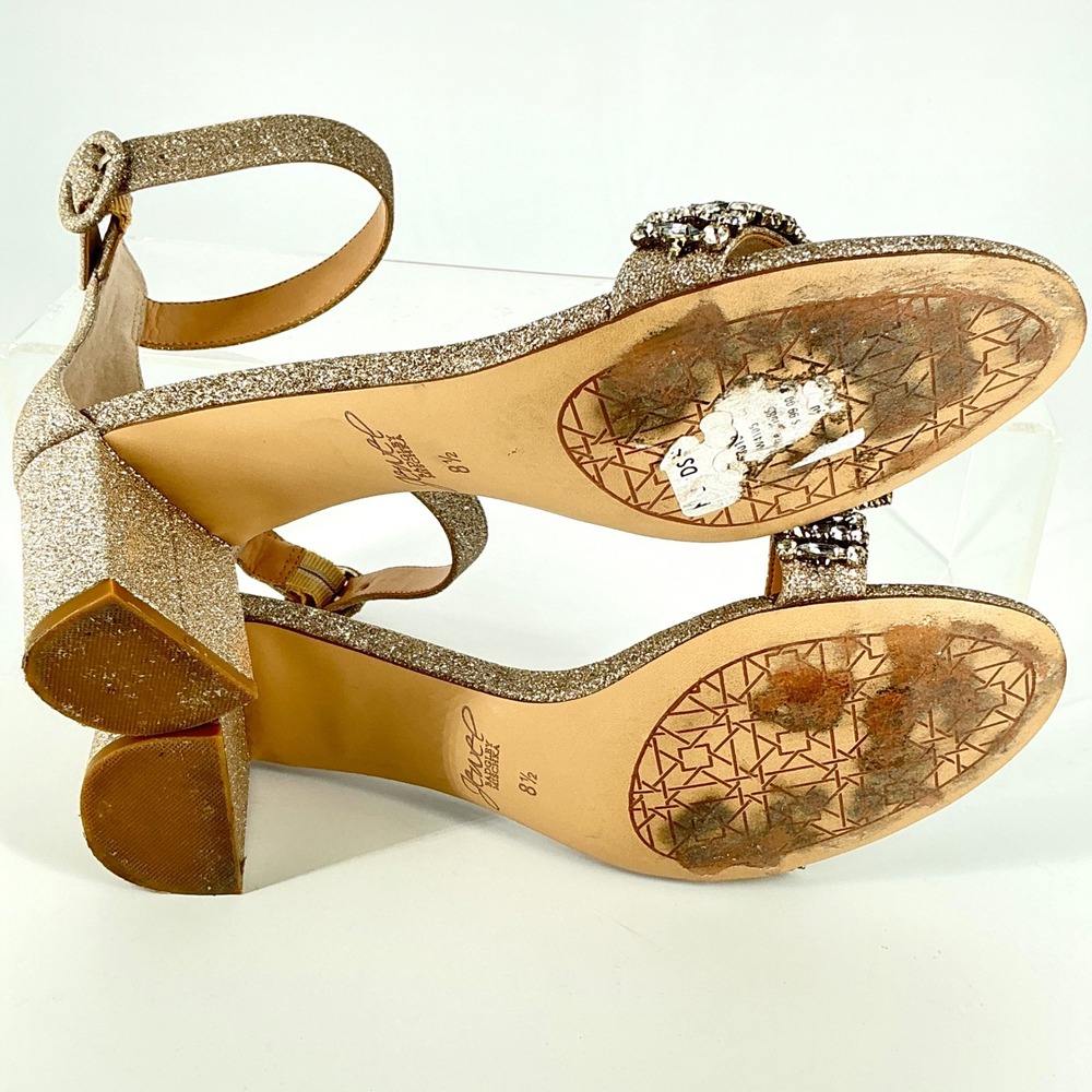Jewel Badgley Mischka Size 8.5 Champagne Gold Glitter Crystal Heels Sandal James - Picture 8 of 12
